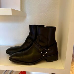 Aldo Black Leather Harness Ankle Boots